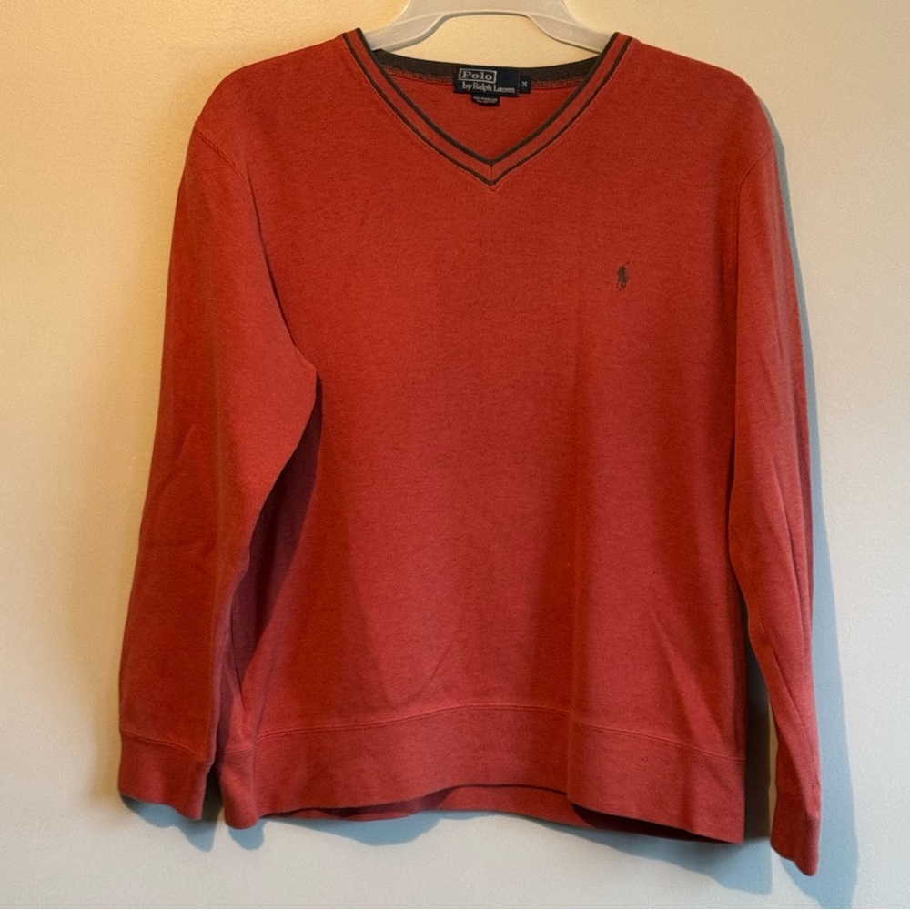 Polo by Ralph Lauren Men's Reddish Orange V-Neck Sweater Size Medium